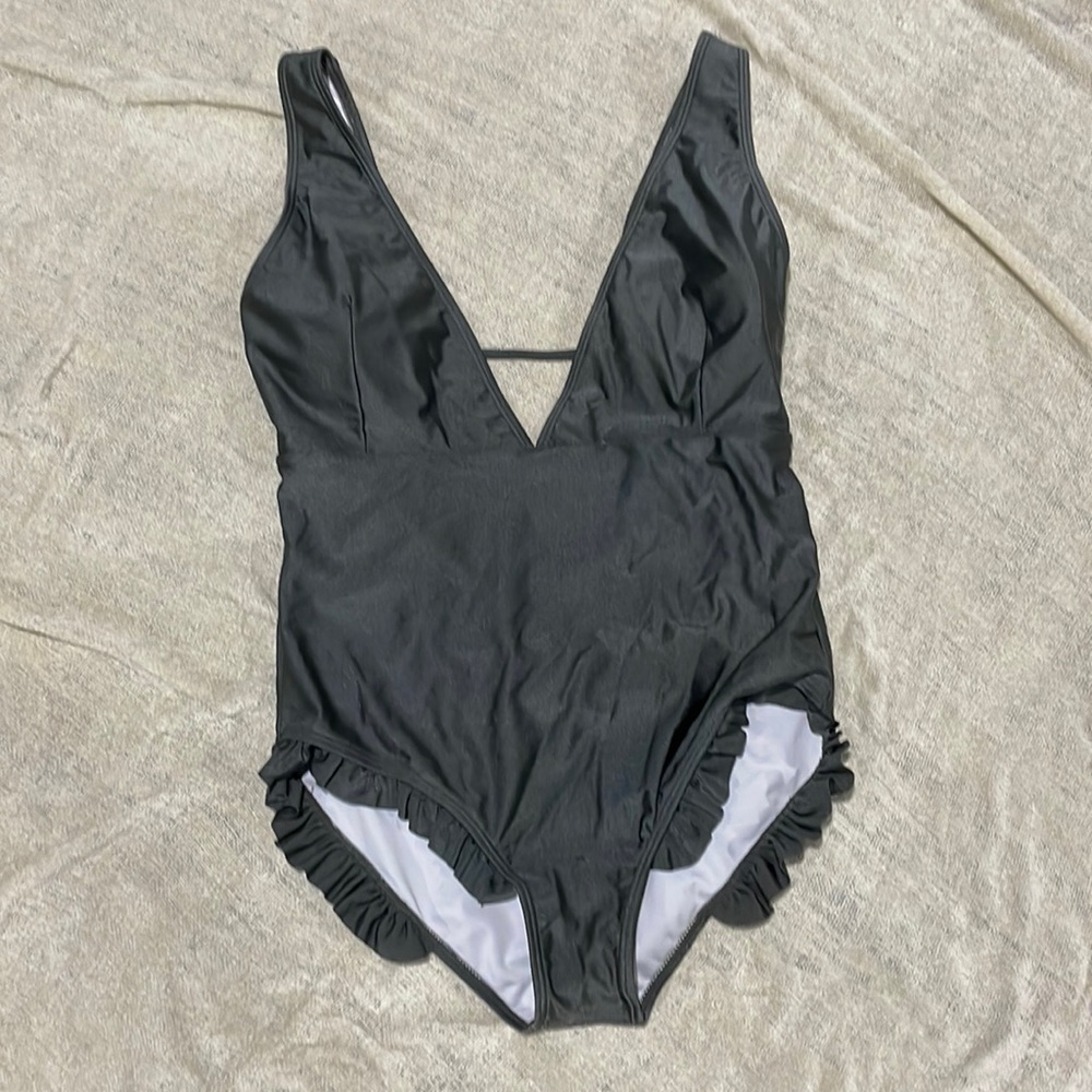 Plunging front one piece swimsuit